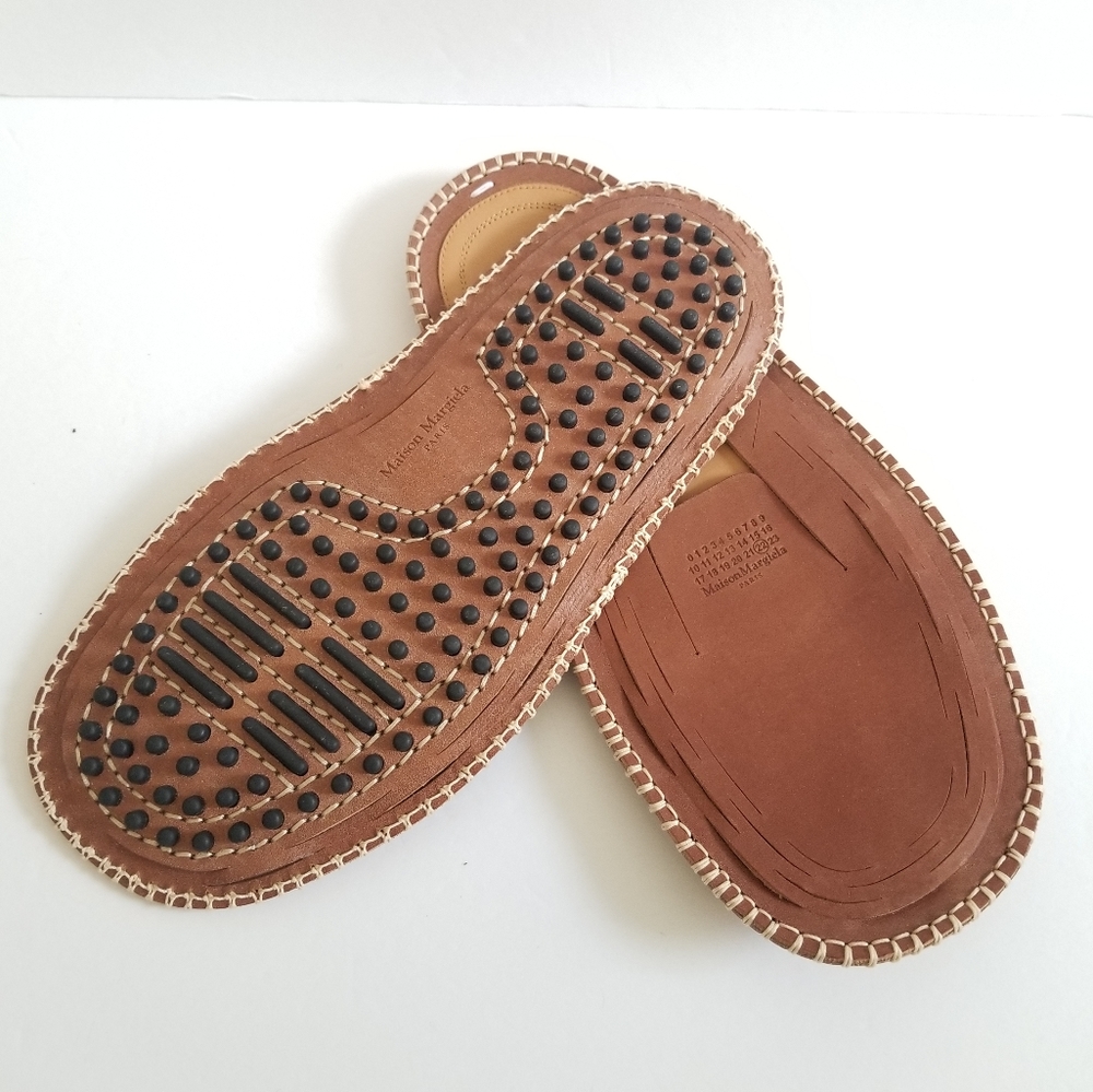Maison Margiela Leather Flat Mules Sandals Size 39 Brown Tan - Picture 6 of 8